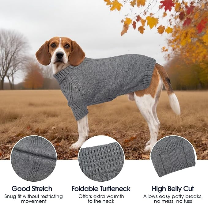 IECOii Turtleneck Dog Sweater, Thermal Knitted Sweater for Small Medium Dogs Girl Boy, Stretchy Fit Warm Pullover Pet Sweaters for Cold Weather Indoor & Outdoor Knitwear, Dachshund (Light Grey, M)