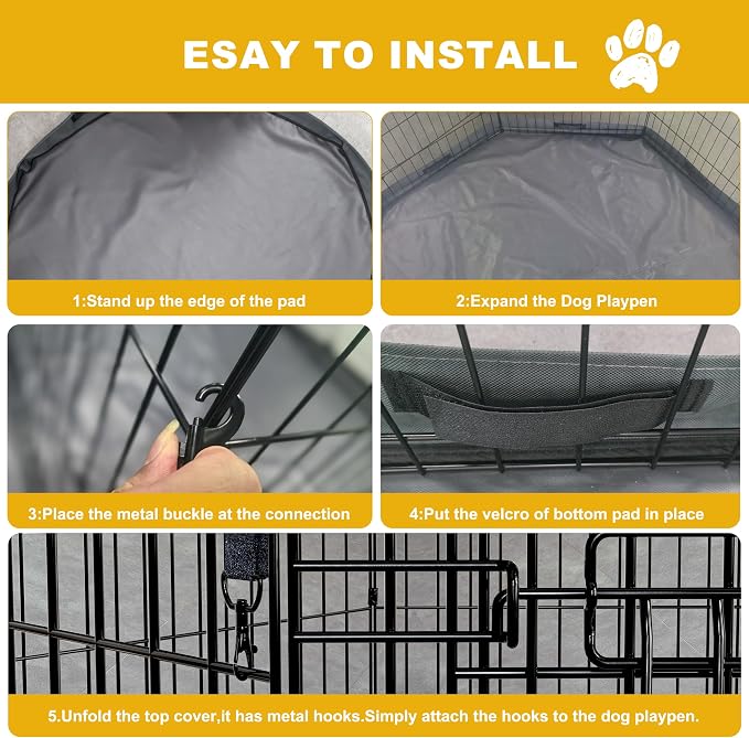 Dog Playpen with Top Cover and Bottom Pad,Foldable Playpen,8 Panels 30" H | Metal Puppy Play Pen,with Door for Indoor Outdoor,Pet Exercise Fence for Small Medium Animals