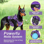 No Pull Tactical Dog Harness for Large Dogs, Service Dog Vest, XL, Purple | Tactical Dog Vest Harness and Leash Set, Adjustable Military Service Dog Harness with Handle for Medium Large Dogs