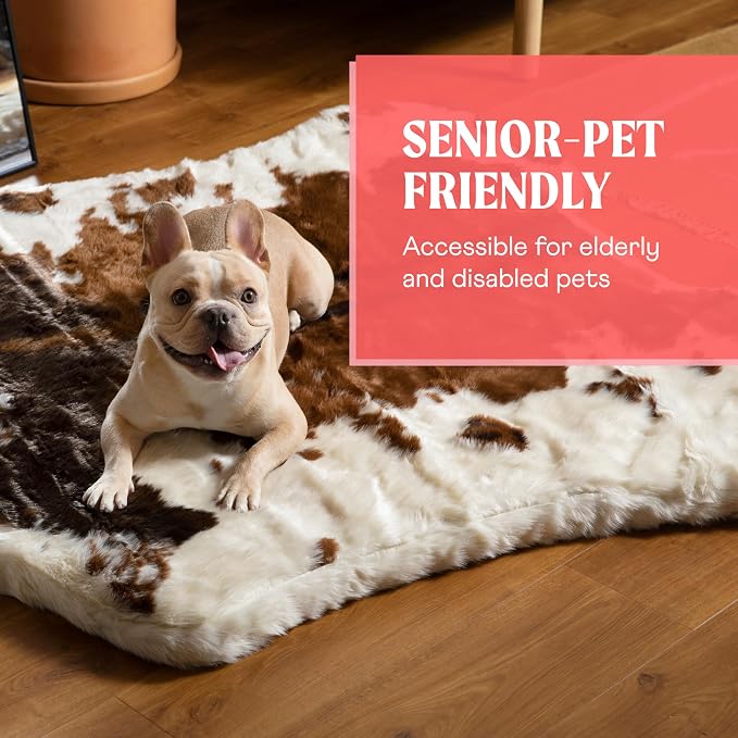 PupRug Orthopedic Dog Bed for Large Dogs with Fluffy Soft Faux Fur and Memory Foam for Joint Support, Machine Washable and Waterproof Couch Bed, Brown and White, Large/Extra Large
