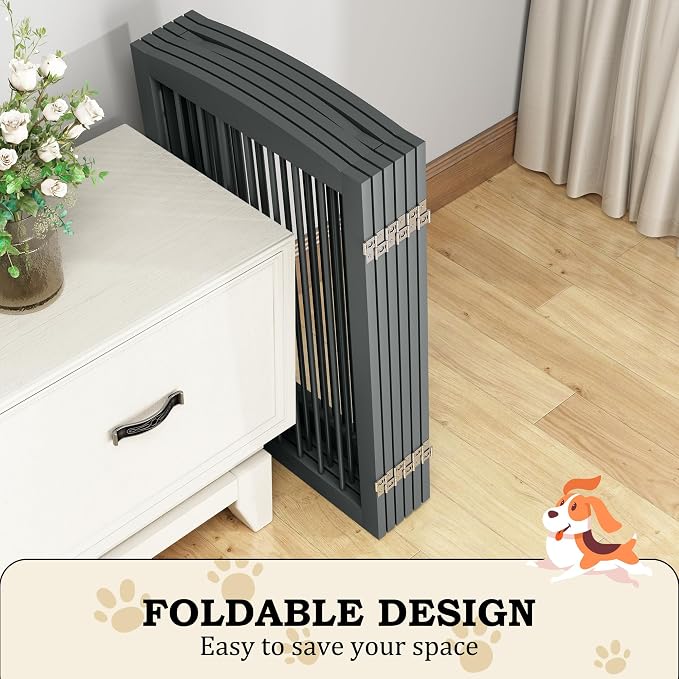 PUPETPO Freestanding Pet Gate with Door, Tall Dog Gate for House, Dog Gates for the House Extra Wide, Pet Puppy Safety Fence, Support Feet Included, 120 Inch Wide, 6 Panels 32" Tall, Gray