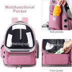 Cat Backpack Carrier, Breathable Cat Bubble Backpack Large Space Cat Carrier Backpack for Kitty Small Dog Up to 15 lbs, Foldable Airline Approved Cat Backpack, Transparent Pet Travel Backpack (Pink)