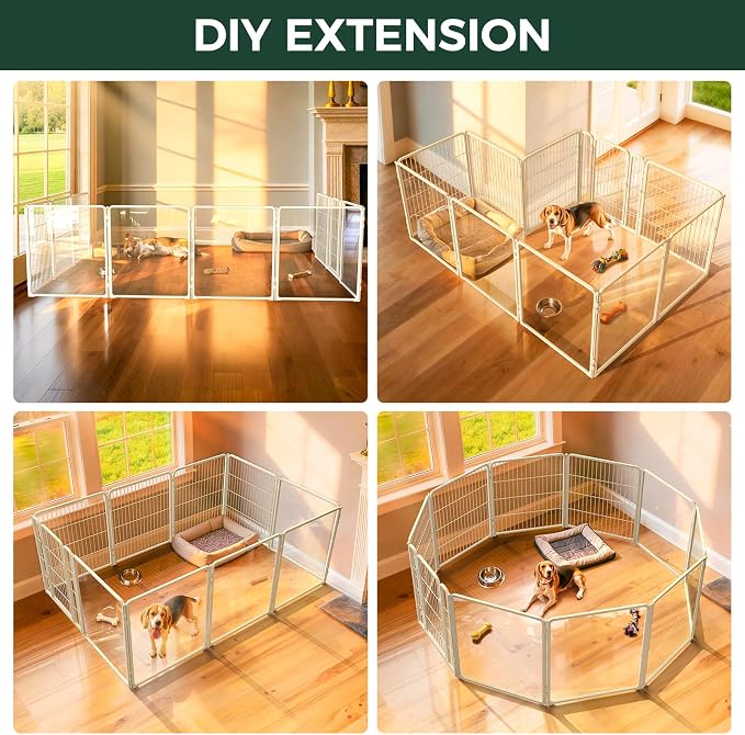 FXW AuraSpace Pro Acrylic & Wire Mesh Indoor Dog Playpen, 32" H, 10 Panels | Clear View, Heavy-duty Metal, Flexible Layouts, Easy Walk-Through, For Small & Medium Dogs, Patented