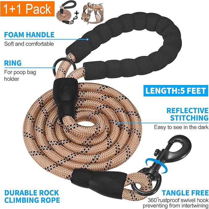 Beebiepet Heavy Duty Tactical Dog Harness for Small Dogs, No Pull Adjustable Pet Harness Reflective Service Training Easy Control Pet Vest Military K9 Working Dog Harnesses- Large, Desert Camo