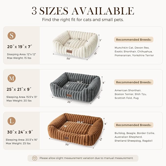ZOMISIA Small Dog Bed, Cat Bed for Indoor Cats with Washable Cover, 20x19'' | Orthopedic Dog Beds for Small Dogs, Neck-Friendly Bolster, Low-Front Edge, Puppy Bed with Waterproof Removable Cover, Brown