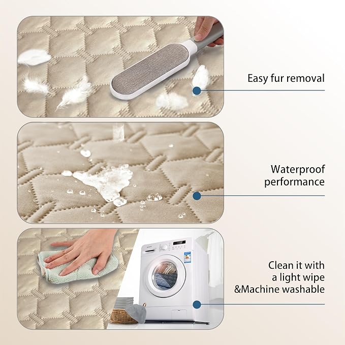 gogobunny Waterproof Dog Blankets for Large Dogs, Pet Bed Cover Breathable | Washable Pee Pads, Quilted Throw Blanket, Furniture Protector for Couch Sofa Bed Car, 82x82 Inch Dark Beige