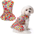 Parisian Pet Floral Dog Dress - 100% Cotton Summer Clothes for Small Dogs Girl - Ruched Waist Pet Dress - Stylish Printed Beach Dog Outfit - Lightweight Puppy Clothes - Sleeveless Dresses for Dogs