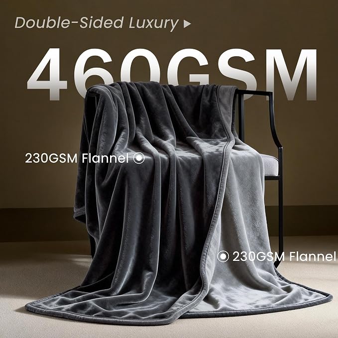 gogobunny Waterproof Flannel Blanket for Bed Couch Sofa, Reversible Double-Sided Throw for Dog Cat, Stain Resistant Furniture Protector Against Liquid Pee and Fur (90" x 90", Dark Grey/Light Grey)