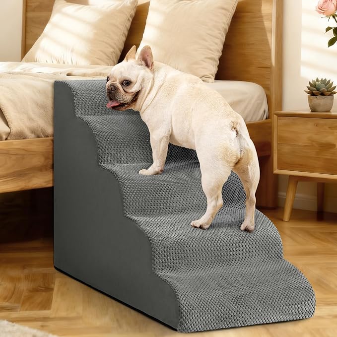 Aodisman Dog Stairs for High Beds,5 Step Pet Ramp for Dogs and Cats,22.4" H | High-density foam dog steps for beds and window sills, with a non-slip bottom for puppy and older cat,comfortable,Grey