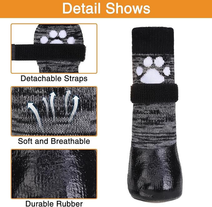 KOOLTAIL Non Slip Dog Socks to Prevent Licking Paws for Hardwood Floors, Dog Boots Shoes for Hot/Cold Pavement with Grippers Traction Control, Waterproof Paw Protector for Small Medium Large Dogs M