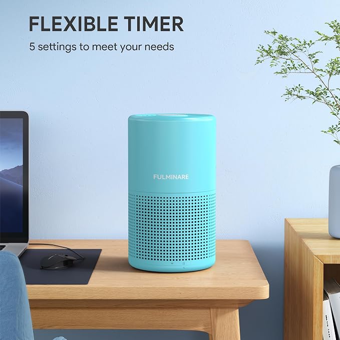 FULMINARE Air Purifiers for Home Bedroom H13 HEPA Air Filter | 360° Intake for Pet Hair, Smoke, Odors , 3 Speeds, Timer, 24dB, Small Mini Air Purifier with Night Light, Ocean Blue