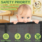 2 Pack Reinforced 55" Wide Retractable Baby Gates with Reinforced Strips, Indoor/Outdoor Retractable Dog Gate for Doorway Prevent Bottom Drilling Through, No Bottom Bar Safety Mesh Baby Gate for Stair