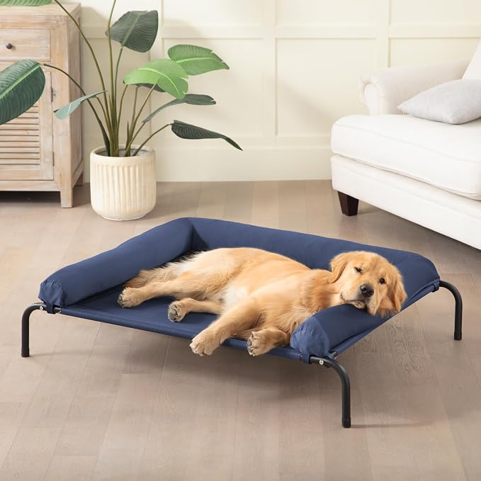 Cooling Elevated Dog Bed for Large Dogs, Portable Indoor & Outdoor Raised Dog Bed with Breathable Mesh, Chew Proof Pet Hammock Cots with Removable and Waterproof Bolsters