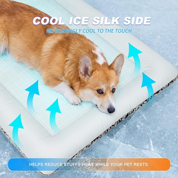 Cooling Mat for Cats, Reversible Self Warming Cat Bed, Gray, 18 x 24 Inches | Cool-Touch Ice Silk Side, Plush Fleece Warm Side, Heat-Reflective Foil for Indoor Cats, Kittens, Small Dogs and Crates