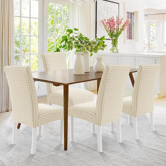 MAXIJIN Dining Chair Covers Set of 2, Stretch Kitchen Chair Covers for Dining Chairs, Removable Washable Parson Seat Slipcover for Home, Restaurant, Hotel, Banquet (Beige)