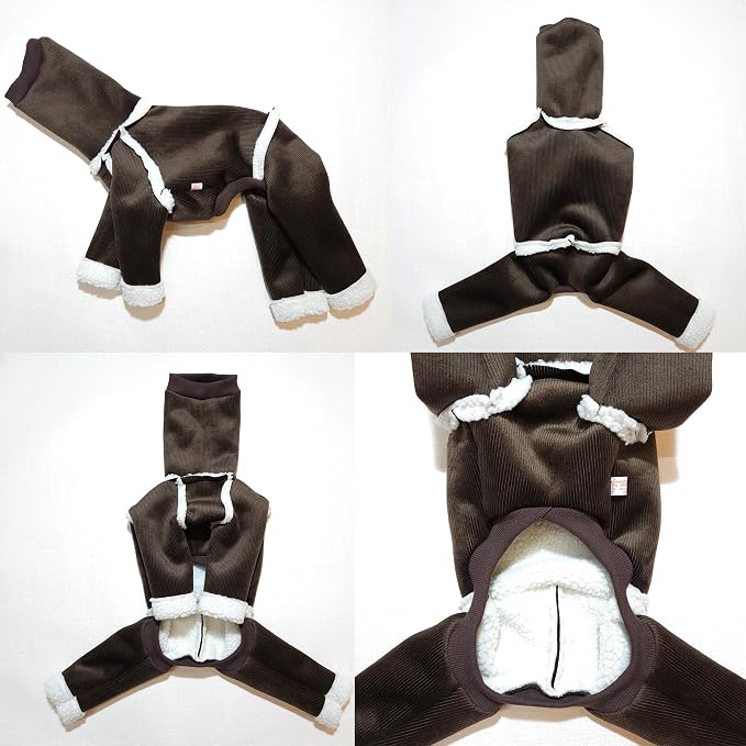 D Doggy Star Italian Greyhound Cold Weather Coat Warm Fleece Corduroy Sweater Turtleneck Onesie Clothes Whippet for Dog (S,Corduroy Brown)