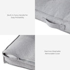 Indoor Dog Bed with Removable Washable Cover, Soft Basketweave Fabric, Reversible Cushion, Carry Handle, Baffle Construction to Help Prevent Fill Shifting, Cement - Large (40"x40")