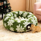 Cat Tunnel Bed for Indoor Cats - Soft Plush Donut Tunnel Bed with Snowflake Design & Washable Anti-Slip Mat, Multifunctional Playground Toys for Cats, Kittens & Small Pets.(Green)