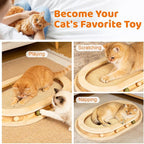 Cat Scratcher, Sisal Scratch Pad with Interactive Ball Track | No Assembly, Natural Sisal, Solid Base, Track with 3 Wooden Balls + 1 Catnip Ball, No Slip Pads, for Cat Exercise Sleep Chase