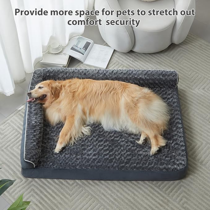 BFPETHOME Orthopedic Washable Dog Beds for Large Dogs, Sleeping Dog Couch | 36x27 Inch Deluxe Plush Rose Velvet Washable Cover, Egg Crate Foam Support, Waterproof Lining, Non-Slip Bottom, Senior Dogs