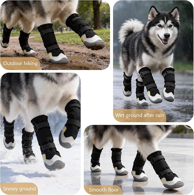 BECEMURU Dog Boots, Double-Straps Anti-Fall Off Dog Booties Shoes, Non-Slip Paw Protectors for Outdoor Walking Hiking in Snowy or Rainy Day (Black, 1#(Width 1.6 inch) for 14-23 lbs)