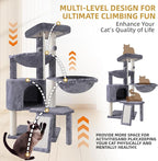 Three Layer Cat Tree with Cat Condo Scratch Pad and Two Hammocks,Grey | 3-Tier Cat Tree,Natural Sisal,Replaceable Hanging Balls,Sturdy Cat Furniture for Kitten&Adult Cat