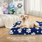 Cute Fluffy Dog Beds for Large Dogs, 35"x 22", Navy Paw | Thick Dog Bed for Crate Kennel, Pet Bed with Removable Washable Cover, Anti-Slip Bottom