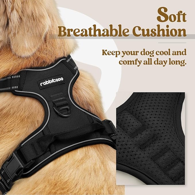 rabbitgoo Dog Harness, No Pull for Large Dogs with 2 Leash Clips, Pet Vest | No Choke with Handle, Adjustable Soft Padded, Reflective, Easy Control for Walking, Black, X-Large