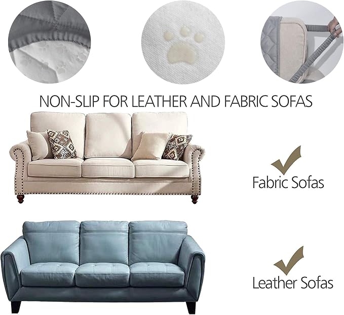 Ameritex Couch Sofa Slipcover 100% Waterproof Nonslip Quilted Furniture Protector Slipcover for Dogs, Children, Pets Sofa Slipcover Machine Washable (Light Grey, 68'')