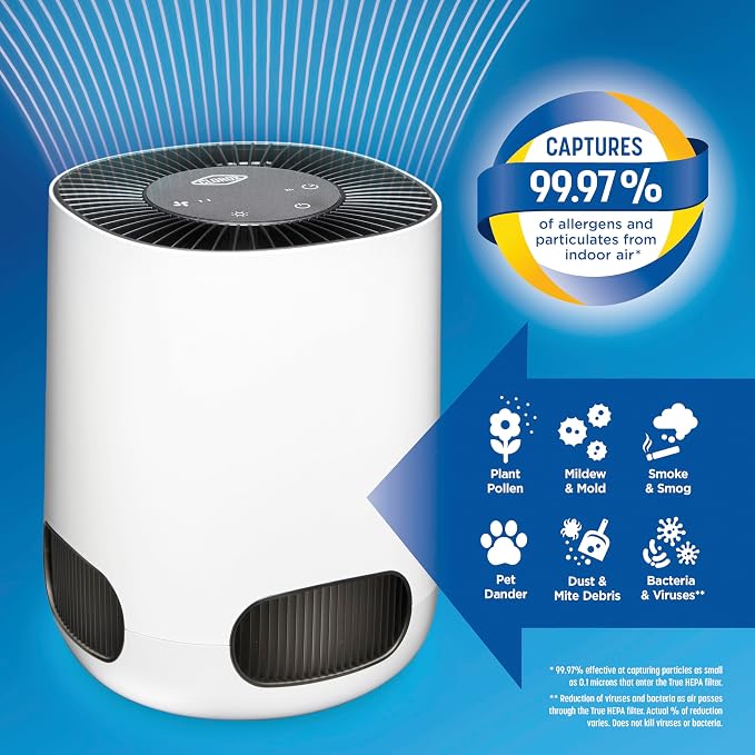 Clorox Small Room Air Purifiers for Bedroom Home, True HEPA Filter