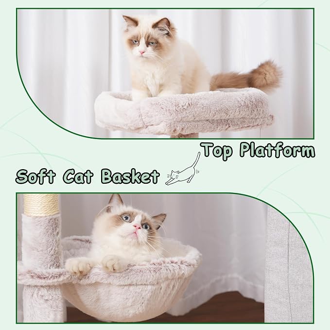 Gitelsnour Cat Tree Tower 42'' with Condo, Indoor Scratching Post GCT005SMU | Cat House for Small and Kittens, Soft Basket, 2 Large Platforms, Scratching Board, Multi-level, Toy, Mushroom