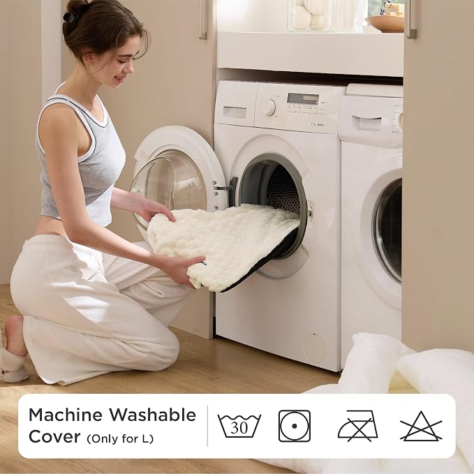 Bedsure Washable Dog Beds Large Sized Dog with Bubble Fleece,35in Cream | Cute Pet Bed,Fluffy Cuddler Pet Couch,Neck-Friendly Bolster,Non-Slip Bottom,Machine Washable Removable Cover ,Up to 50 lbs