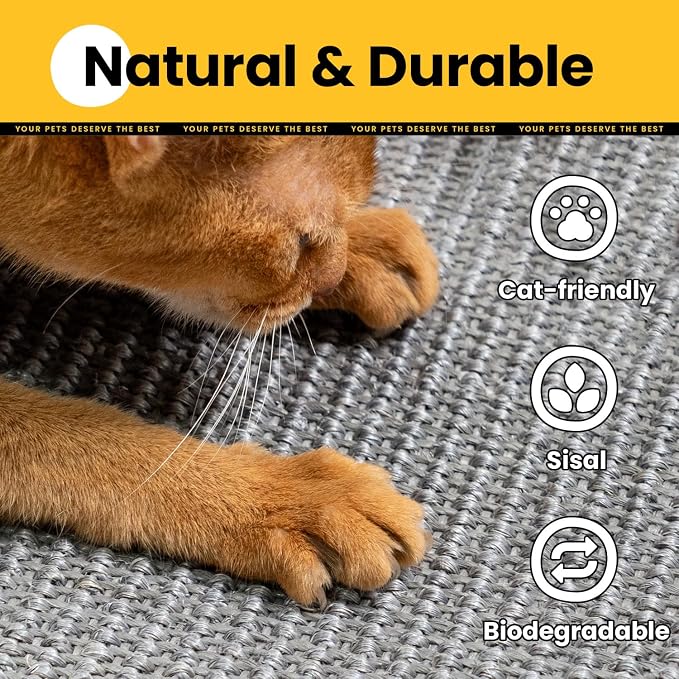 Conlun 2-Pack Cat Scratching Pads, 23.6x31.5in Sisal Wall & Couch Protector | High-density Sisal Mat, No Fraying, Mess-free, Anti-slip Backing, Adhesive Strips for Easy Mounting, Grey