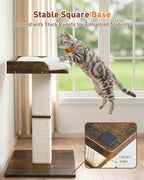 Retro Cat Scratching Post with Top Perch Bed for Indoor Cats | Removable & Washable Cushion, Small Morden Cat Tree, Cat Tower with Scratch Post, Natural Sisal, Retro-Style