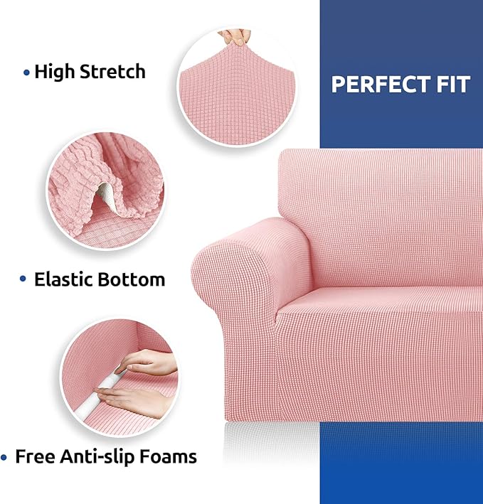 Stretch Couch Covers for Sofa, 3 Cushion Couch Slipcover,Dusty Pink | 1-Piece Washable Sofa Cover Pet Friendly(78"-94") Furniture Protector Soft Jacquard, Elastic Bottom for Dogs & Kids