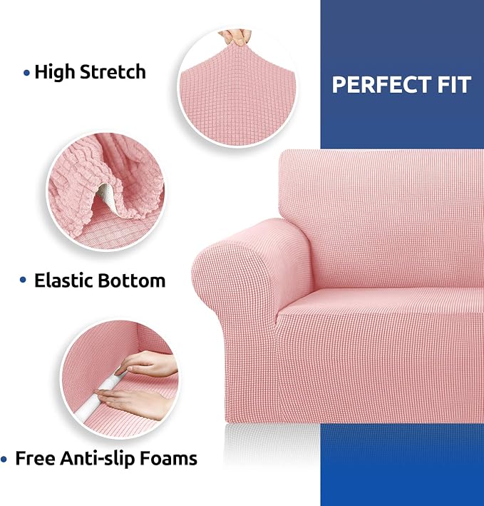 Stretch Oversized Couch Covers for Sofa Slipcover,Dusty Pink | 1-Piece Washable Sofa Cover (94"-110") 4-Seater Furniture Protector, Soft Jacquard Non-Slip Elastic Bottom for Dogs & Kids