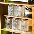 Vintage glass sealed storage jar with sealed wooden lid, Kitchen Storage glass food storage container for, coffee beans, oats, flour, cereal, food storage jar (2*plum blossom)