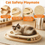 Cat Scratcher, Sisal Scratch Pad with Interactive Ball Track | No Assembly, Natural Sisal, Solid Base, Track with 3 Wooden Balls + 1 Catnip Ball, No Slip Pads, for Cat Exercise Sleep Chase