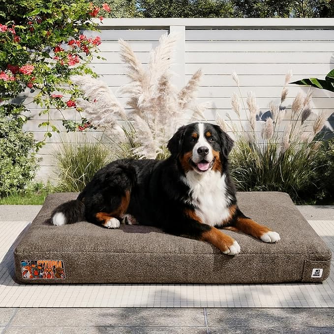 Sytopia 47 Inch Durable Indestructible Dog Beds for XXL Dogs, Chew Proof Waterproof Pet Crate Pad with Machine Washable Removable Cover, Great for Indoor, Outdoor, Crate, Patio Use, Brown