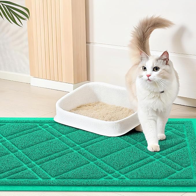 Smiry Cat Litter Box Mat 36x24, Non-Slip Water Resistant Litter Trapping Mat, Easy Clean Less Waste and Urine-Locking Cat Carpet for Indoor, Green