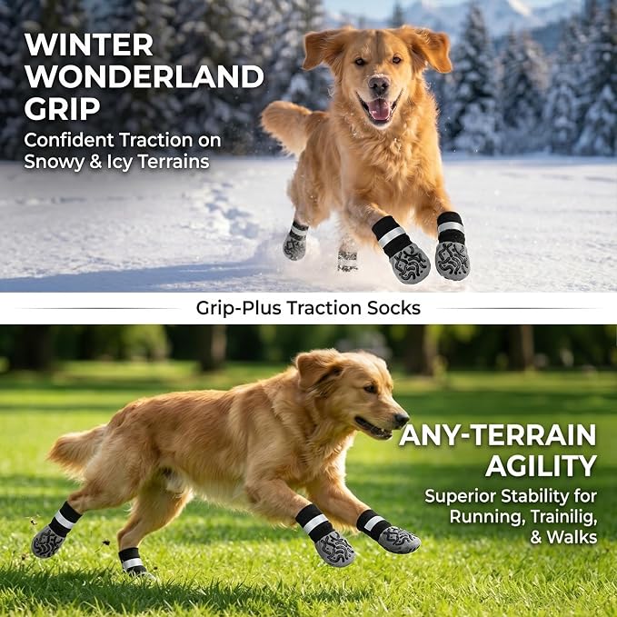 Anti Slip Dog Socks to Prevent Licking Paws Reflective Safety Dog Shoes for Hot Pavement Winter Dogs Boots & Paw Protectors with Grippers for Hardwood Floors Small Medium Large Dogs (Stripe, M)