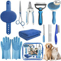 11 Piece Dog Grooming Kit - Hair, Nail, Massage Bath Supplies For Pets Cats | slicker dog brush for shedding，comb, undercoat rake, nail clipper tool, towel, scrubber gloves, scissors, all in one fur care