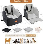 XEEP Dog Car Seat Bed for Small/Medium Dogs Up to 35 lbs, Memory Foam | 2-in-1 Design, Includes Blanket & Urine Pad, 2 Height-Adjust Cushions, Two Safety Tethers, Machine Washable Cover(Black/Grey)