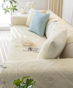 Cotton Quilted Dog Couch Cover for Sofa Farmhouse Rustic Embroidery Sectional Couch Cover Soft Anti-Slip Sofa Slipcover Furniture Protector for Kids, Pets (Ivory,43"x82")