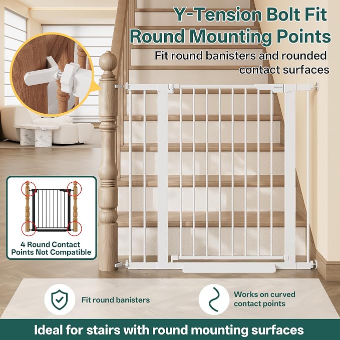 InnoTruth 29.6-39.1 in Wide x 35.5 in High Extra Tall Baby Gate, White | Indoor Metal Dog Gate for Stairs and Doorways, Auto Close Walk Through Door for Pets, Double Lock, Pressure or Hardware Mount