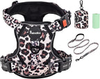 Petmolico No Pull Dog Harness Set with Leash Attachment Easy Control Handle Reflective Harness Vest Small Breed, Puppy Vest and Leash Set with Poop Bag Holder, Medium - Leopard