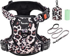 Petmolico No Pull Dog Harness Set with Leash Attachment Easy Control Handle Reflective Harness Vest Small Breed, Puppy Vest and Leash Set with Poop Bag Holder, Large - Leopard