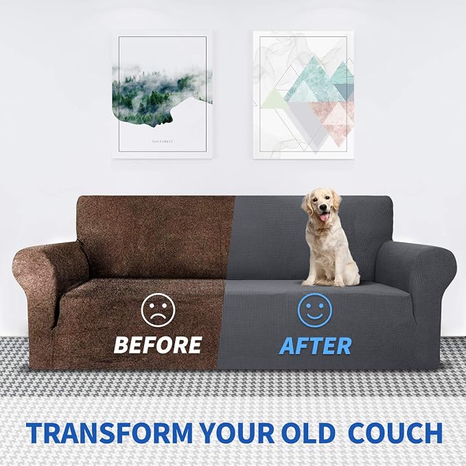 MAXIJIN Stretch Loveseat Sofa Slipcovers 1 Piece Love Seat Couch Covers for 2 Cushion Couch Non Slip Sofa Cover Washable Dog Cat Proof Furniture Protector Pet Friendly (Loveseat, Gray)