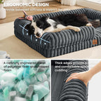 ChiXnuggle Faux Fur Orthopedic Dog Bolster Bed, Waterproof Washable Cover | rectangular dog sofa couch,egg crate foam,non-slip bottom,for extra large dogs,dark grey,41*30*7