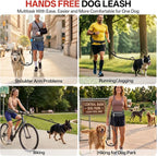 Hands Free Dog Leash, 240LB Heavy Duty Retractable with Partitioned Pouch Adjustable Waist Belt for Walking Running Jogging Hiking Biking Training for Medium/Large 25-120LBS Dog(Not for＜25LBS)